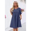 MEROKEETY Women’s Summer Casual Shift Dresses Beach Vacation Short Sleeve V Neck Spring Mini Dress(Navy)