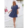 MEROKEETY Women’s Summer Casual Shift Dresses Beach Vacation Short Sleeve V Neck Spring Mini Dress(Navy)