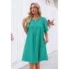 MEROKEETY Women’s Summer Casual Shift Dresses Beach Vacation Short Sleeve V Neck Spring Mini Dress(Turquoise)