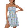 MEROKEETY Women’s Summer Floral Strapless Tube Dress Boho Off Shoulder Ruffle Tiered Mini Sundress(Blue)