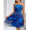 MEROKEETY Women’s Summer Floral Strapless Tube Dress Boho Off Shoulder Ruffle Tiered Mini Sundress(Darkblue)