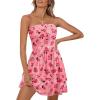 MEROKEETY Women’s Summer Floral Strapless Tube Dress Boho Off Shoulder Ruffle Tiered Mini Sundress(Darkpink)