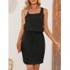 MEROKEETY Women’s Summer Mini Sundress Casual Waffle Knit Square Neck Drawstring Beach Tank Dresses(Black)