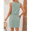 MEROKEETY Women’s Summer Mini Sundress Casual Waffle Knit Square Neck Drawstring Beach Tank Dresses(Seagrass)