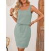 MEROKEETY Women’s Summer Mini Sundress Casual Waffle Knit Square Neck Drawstring Beach Tank Dresses(Seagrass)