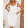 MEROKEETY Women’s Summer Mini Sundress Casual Waffle Knit Square Neck Drawstring Beach Tank Dresses(White)