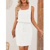 MEROKEETY Women’s Summer Mini Sundress Casual Waffle Knit Square Neck Drawstring Beach Tank Dresses(White)