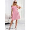 MEROKEETY Women’s Summer Off Shoulder Mini Dresses 2025 Ruffle A Line Cocktail Party Knit Dress(Lightpink)
