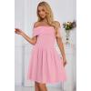 MEROKEETY Women’s Summer Off Shoulder Mini Dresses 2025 Ruffle A Line Cocktail Party Knit Dress(Lightpink)