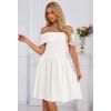 MEROKEETY Women’s Summer Off Shoulder Mini Dresses 2025 Ruffle A Line Cocktail Party Knit Dress(White)