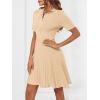 MEROKEETY Women’s Summer Ribbed Knit Midi Dresses Short Sleeve V Neck Button A Line Swing Sweater Dress(Apricot)