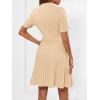 MEROKEETY Women’s Summer Ribbed Knit Midi Dresses Short Sleeve V Neck Button A Line Swing Sweater Dress(Apricot)