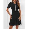 MEROKEETY Women’s Summer Ribbed Knit Midi Dresses Short Sleeve V Neck Button A Line Swing Sweater Dress(Black)