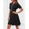 MEROKEETY Women’s Summer Ribbed Knit Midi Dresses Short Sleeve V Neck Button A Line Swing Sweater Dress(Black)