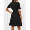 MEROKEETY Women’s Summer Ribbed Knit Midi Dresses Short Sleeve V Neck Button A Line Swing Sweater Dress(Black)