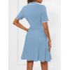 MEROKEETY Women’s Summer Ribbed Knit Midi Dresses Short Sleeve V Neck Button A Line Swing Sweater Dress(Grey Blue)