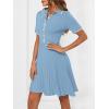 MEROKEETY Women’s Summer Ribbed Knit Midi Dresses Short Sleeve V Neck Button A Line Swing Sweater Dress(Grey Blue)