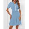 MEROKEETY Women’s Summer Ribbed Knit Midi Dresses Short Sleeve V Neck Button A Line Swing Sweater Dress(Grey Blue)