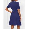 MEROKEETY Women’s Summer Ribbed Knit Midi Dresses Short Sleeve V Neck Button A Line Swing Sweater Dress(Navy)