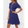 MEROKEETY Women’s Summer Ribbed Knit Midi Dresses Short Sleeve V Neck Button A Line Swing Sweater Dress(Navy)