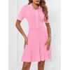 MEROKEETY Women’s Summer Ribbed Knit Midi Dresses Short Sleeve V Neck Button A Line Swing Sweater Dress(Pink)