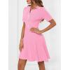 MEROKEETY Women’s Summer Ribbed Knit Midi Dresses Short Sleeve V Neck Button A Line Swing Sweater Dress(Pink)