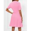 MEROKEETY Women’s Summer Ribbed Knit Midi Dresses Short Sleeve V Neck Button A Line Swing Sweater Dress(Pink)