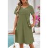 MEROKEETY Women’s Summer Short Lace Sleeve T Shirt Dress Casual Crew Neck Pleated Front Shift Dresses(Army Green)