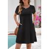 MEROKEETY Women’s Summer Short Lace Sleeve T Shirt Dress Casual Crew Neck Pleated Front Shift Dresses(Black)