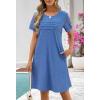 MEROKEETY Women’s Summer Short Lace Sleeve T Shirt Dress Casual Crew Neck Pleated Front Shift Dresses(Dark Blue)
