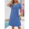 MEROKEETY Women’s Summer Short Lace Sleeve T Shirt Dress Casual Crew Neck Pleated Front Shift Dresses(Dark Blue)