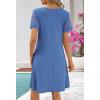 MEROKEETY Women’s Summer Short Lace Sleeve T Shirt Dress Casual Crew Neck Pleated Front Shift Dresses(Dark Blue)