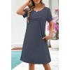 MEROKEETY Women’s Summer Short Lace Sleeve T Shirt Dress Casual Crew Neck Pleated Front Shift Dresses(Navy)