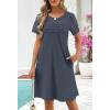 MEROKEETY Women’s Summer Short Lace Sleeve T Shirt Dress Casual Crew Neck Pleated Front Shift Dresses(Navy)