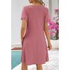 MEROKEETY Women’s Summer Short Lace Sleeve T Shirt Dress Casual Crew Neck Pleated Front Shift Dresses(Pink)