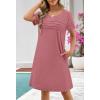 MEROKEETY Women’s Summer Short Lace Sleeve T Shirt Dress Casual Crew Neck Pleated Front Shift Dresses(Pink)