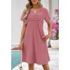 MEROKEETY Women’s Summer Short Lace Sleeve T Shirt Dress Casual Crew Neck Pleated Front Shift Dresses(Pink)