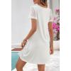 MEROKEETY Women’s Summer Short Lace Sleeve T Shirt Dress Casual Crew Neck Pleated Front Shift Dresses(White)