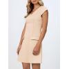 MEROKEETY Women’s V Neck Work Business Dresses Elegant Formal Office Cap Sleeve Casual Mini Dress(Khaki)
