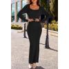 MEROKEETY Women’s Winter Spring Long Sleeve Bodycon Sweater Dress 2026 Fall Square Neck Ribbed Knit Party Maxi Dresses(Black)