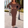 MEROKEETY Women’s Winter Spring Long Sleeve Bodycon Sweater Dress 2026 Fall Square Neck Ribbed Knit Party Maxi Dresses(Coffee)