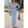 MEROKEETY Women’s Winter Spring Long Sleeve Bodycon Sweater Dress 2026 Fall Square Neck Ribbed Knit Party Maxi Dresses(Grey Blue)