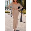 MEROKEETY Women’s Winter Spring Long Sleeve Bodycon Sweater Dress 2026 Fall Square Neck Ribbed Knit Party Maxi Dresses(Khaki)