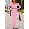 MEROKEETY Women’s Winter Spring Long Sleeve Bodycon Sweater Dress 2026 Fall Square Neck Ribbed Knit Party Maxi Dresses(Light Pink)