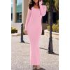 MEROKEETY Women’s Winter Spring Long Sleeve Bodycon Sweater Dress 2026 Fall Square Neck Ribbed Knit Party Maxi Dresses(Light Pink)