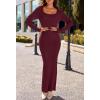 MEROKEETY Women’s Winter Spring Long Sleeve Bodycon Sweater Dress 2026 Fall Square Neck Ribbed Knit Party Maxi Dresses(Wine)