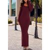 MEROKEETY Women’s Winter Spring Long Sleeve Bodycon Sweater Dress 2026 Fall Square Neck Ribbed Knit Party Maxi Dresses(Wine)
