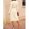 MEROKEETY Women’s Winter Spring Long Sleeve Sweater Dress 2026 Fall V Neck Cable Knit Slit Bodycon Midi Dresses(Apricot)