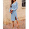 MEROKEETY Women’s Winter Spring Long Sleeve Sweater Dress 2026 Fall V Neck Cable Knit Slit Bodycon Midi Dresses(Blue)