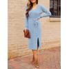 MEROKEETY Women’s Winter Spring Long Sleeve Sweater Dress 2026 Fall V Neck Cable Knit Slit Bodycon Midi Dresses(Blue)